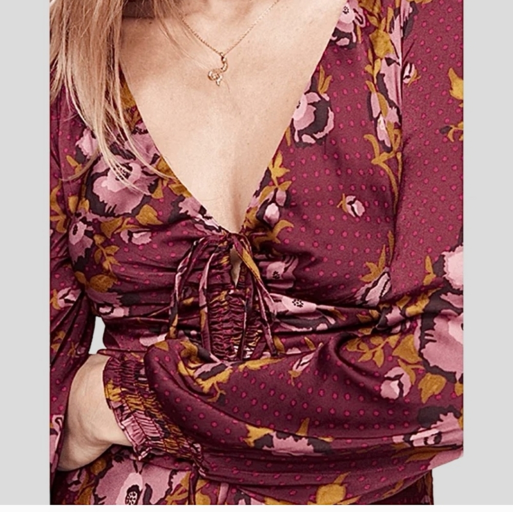 ❤️HOST PICK❤️NWOT Free People Morning Light Dress in Burgundy  / Wine - Picture 2 of 9